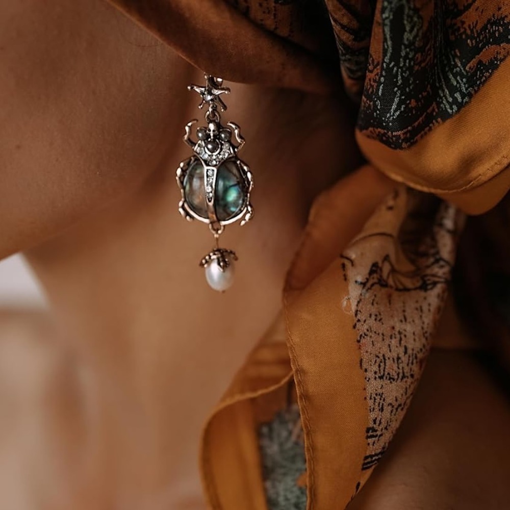Bohemian Beetle Vintage Diamond Rustic Earrings